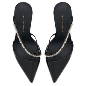 Elegant Giuseppe Zanotti Shiny Black Heels with Rhinestone Straps